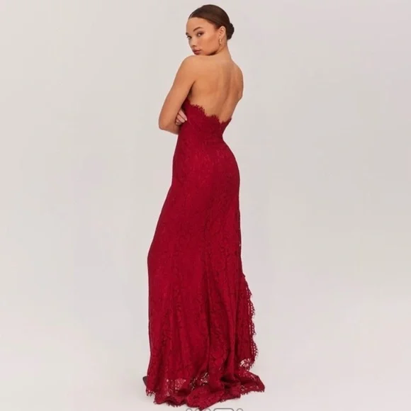 Anthropologie Fame and Partners Twilight dress strapless lace gown wine red - Picture 13 of 16